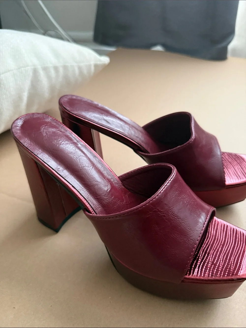 Women's Red Block Heel Platform Sandals